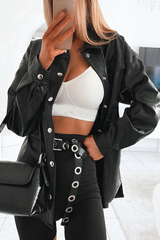 PU Lapel Single Breasted Jacket