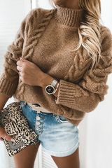 Pure Color Turtleneck Knitted Sweater