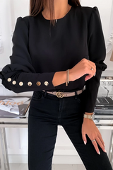 Puff Sleeve Button Round Neck Blouse