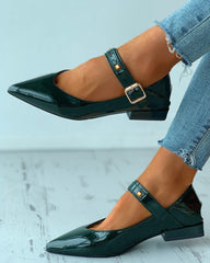 Pointed Toe Buckled Chunky Mary Jane