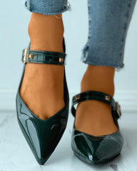 Pointed Toe Buckled Chunky Mary Jane