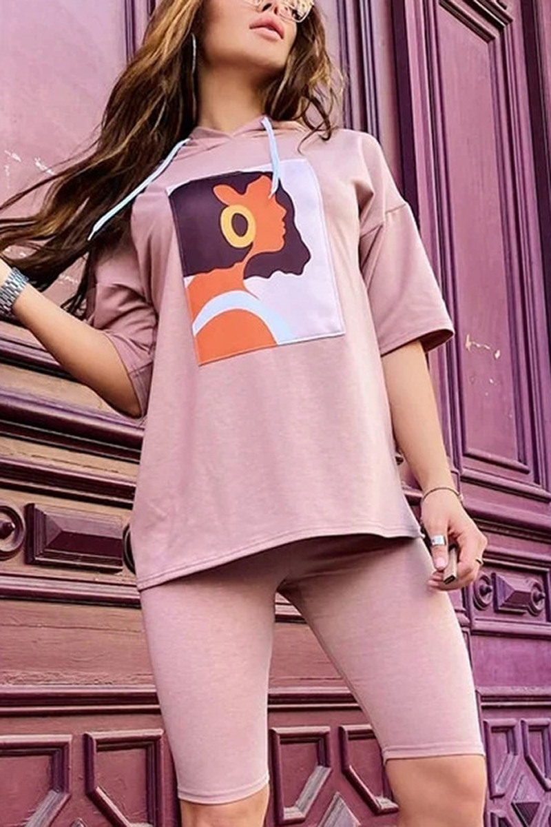 Cartoon Print Hoodie Two Pieces Sets