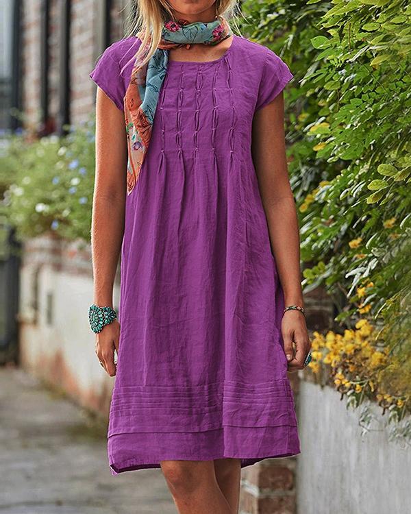 Vintage Casual Solid Linen Women Dresses