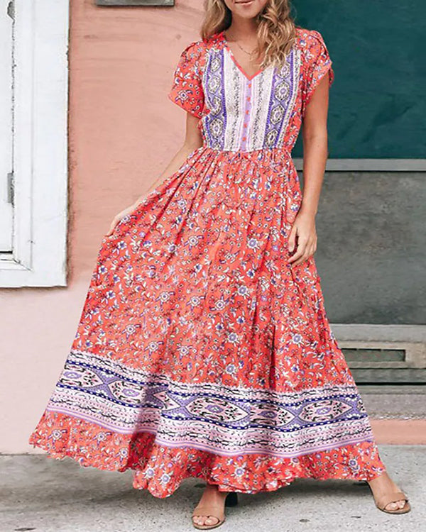 Casual Vintage Boho Print Dress