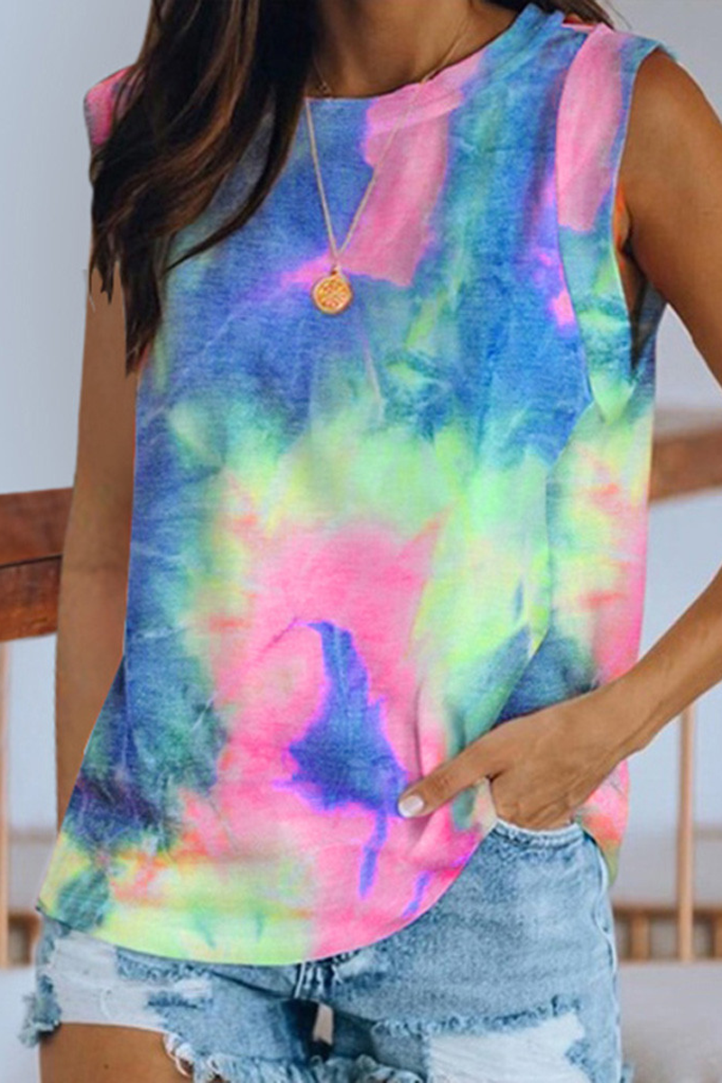 Tie Dye Round Neck Sleeveless Top