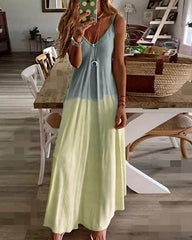 Women's Strap Dress Maxi long Dress Sleeveless Color Gradient Summer