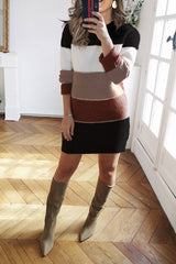 Casual Color Patchwork Round Neck Dress