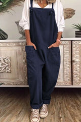 Casual Cotton Pocket Desgin Jumpsuit