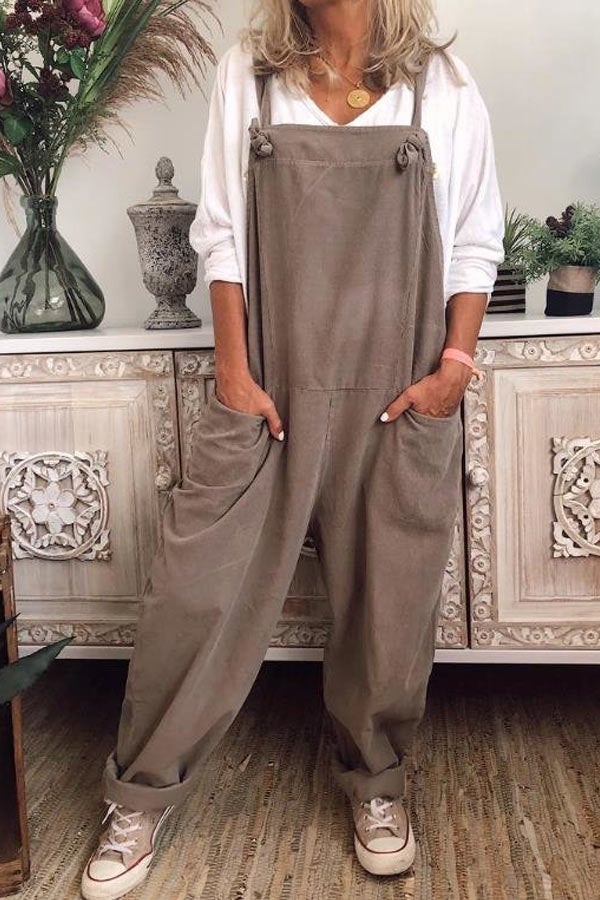 Casual Cotton Pocket Desgin Jumpsuit