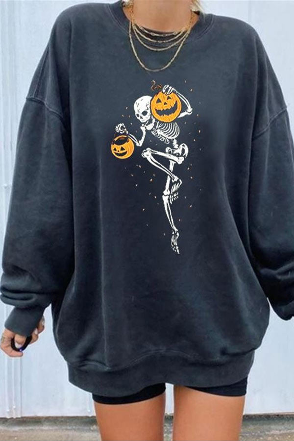 Casual Halloween Printed Pullover