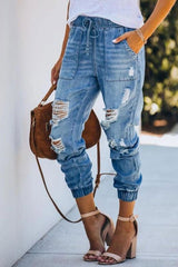 Casual High Waist Broken Holes Loose Jeans