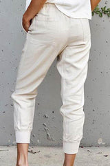 Casual High Waist Solid Cropped Trousers