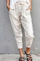 Casual High Waist Solid Cropped Trousers