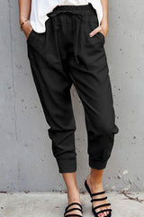 Casual High Waist Solid Cropped Trousers