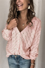 Casual Hollow V-neck Knitted Cardigan