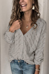 Casual Hollow V-neck Knitted Cardigan