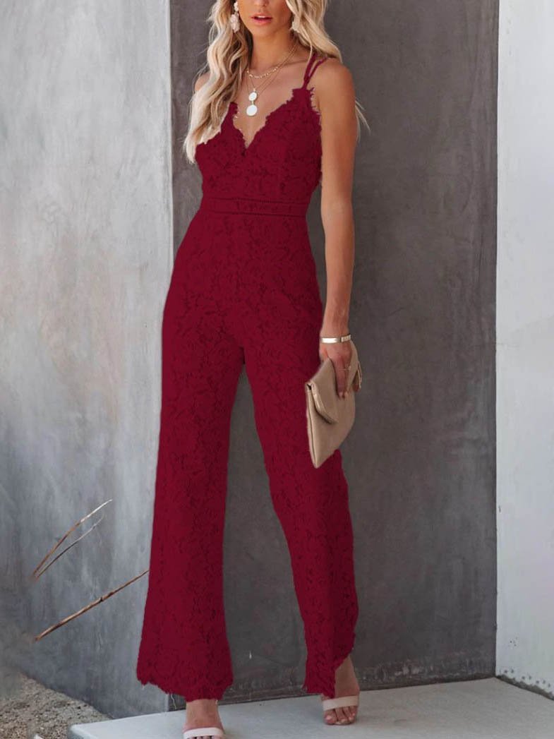 Casual Lace Stitching Suspender Jumpsuit