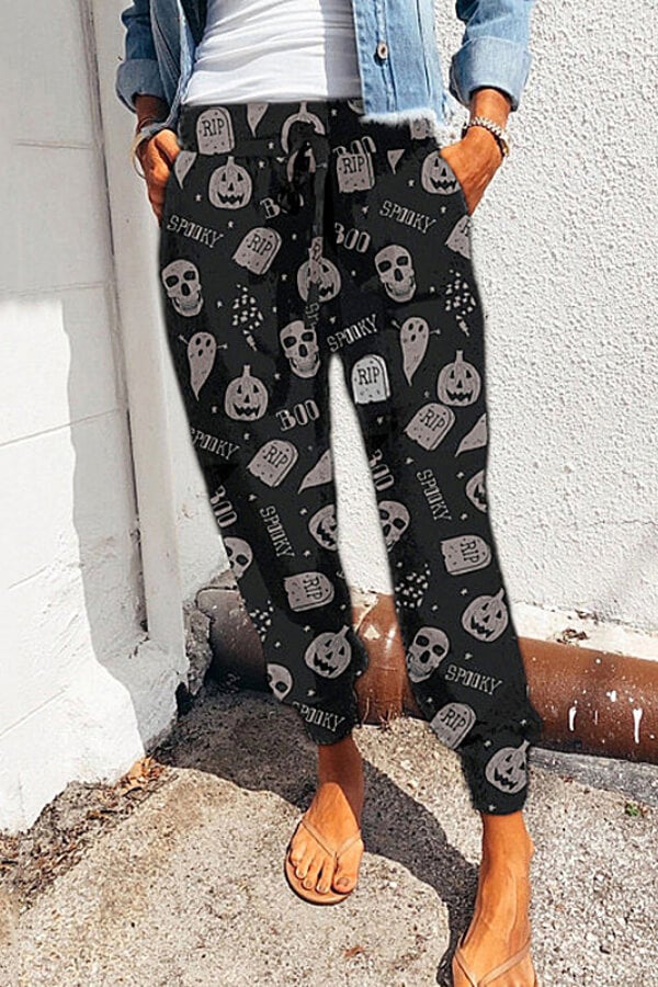 Casual Regular Print Loose Trousers