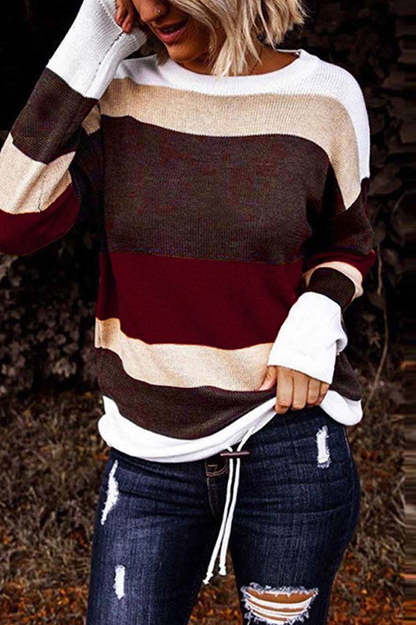 Casual Round Neck Striped Pullover