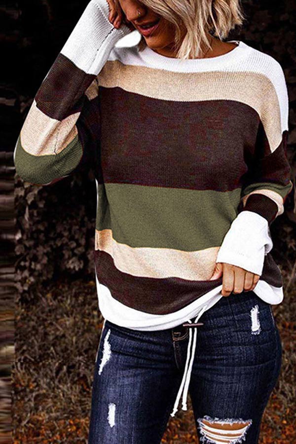 Casual Round Neck Striped Pullover