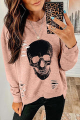 Casual Skull Print Hole Loose T-shirt