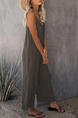 Casual Sling Solid Color Pocket Jumpsuit
