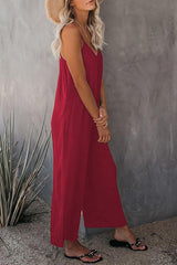 Casual Sling Solid Color Pocket Jumpsuit