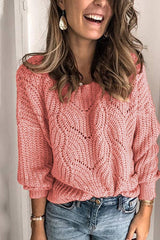 Casual Solid Color Hollow Knit Sweater
