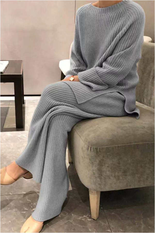 Casual Solid Color Knitting Two Piece