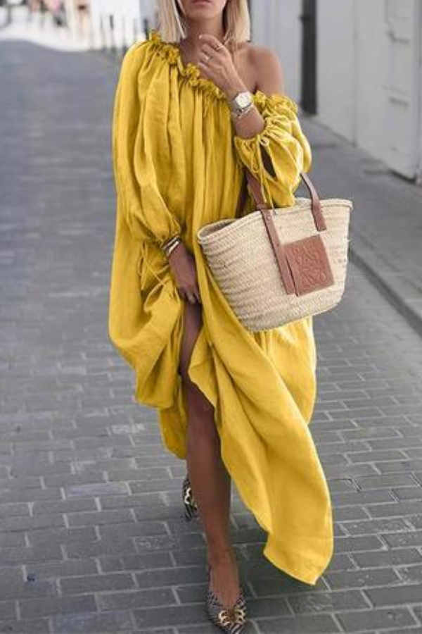 Casual Solid Color One Shoulder Loose Dress