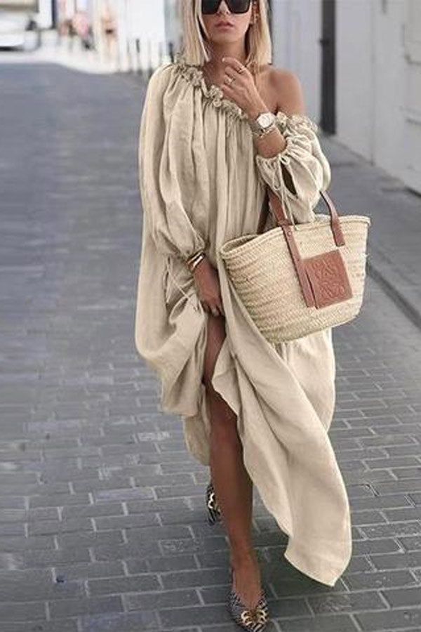 Casual Solid Color One Shoulder Loose Dress