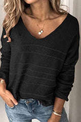 Casual V Neck Striped Sweater