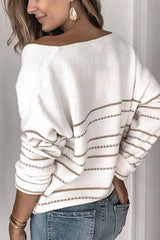 Casual V Neck Striped Sweater