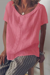 Causl Solid Color Cotton Linen Tee