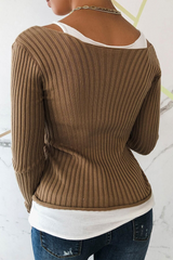 Cold Shoulder Fake Two Pieces Sweater