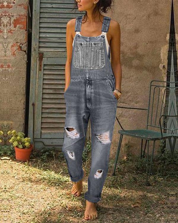 Women's Casual Jeans Denim Rompers Sleeveless Overalls Jumpsuit