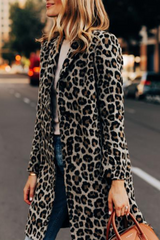 Thigh-Length Leopard Slim Coat