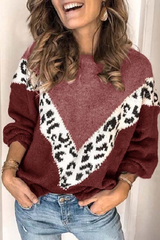 Round Neck Leopard Stitching Sweater