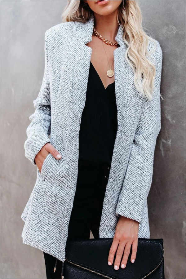 Casual Classic Retro Pocketed Heather Coat