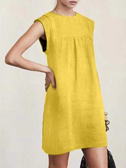 Women's Cotton Linen Sleeveless DressSolid Color Dress Knee Length Summer Daily Wear