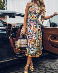 Women Elegant Sleeveless Printed Dresses