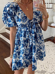 Plus Size Vintage Casual V-Neck Print Dress S-5XL