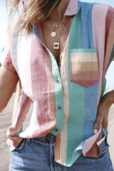 Rainbow Stripe Lapel Blouse