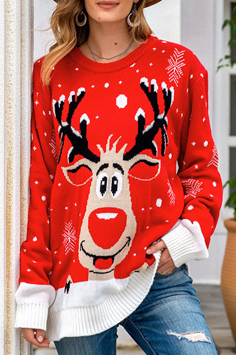 Christmas Elk Print Casual Sweater