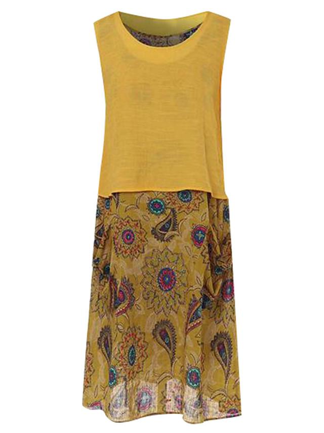 Women's A-Line Dress Maxi long Dress Sleeveless Geometric Print Vintage Boho Blue Red Yellow Green M L XL XXL 3XL 4XL 5XL