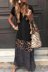 Casual Color Block Leopard Maxi Dress