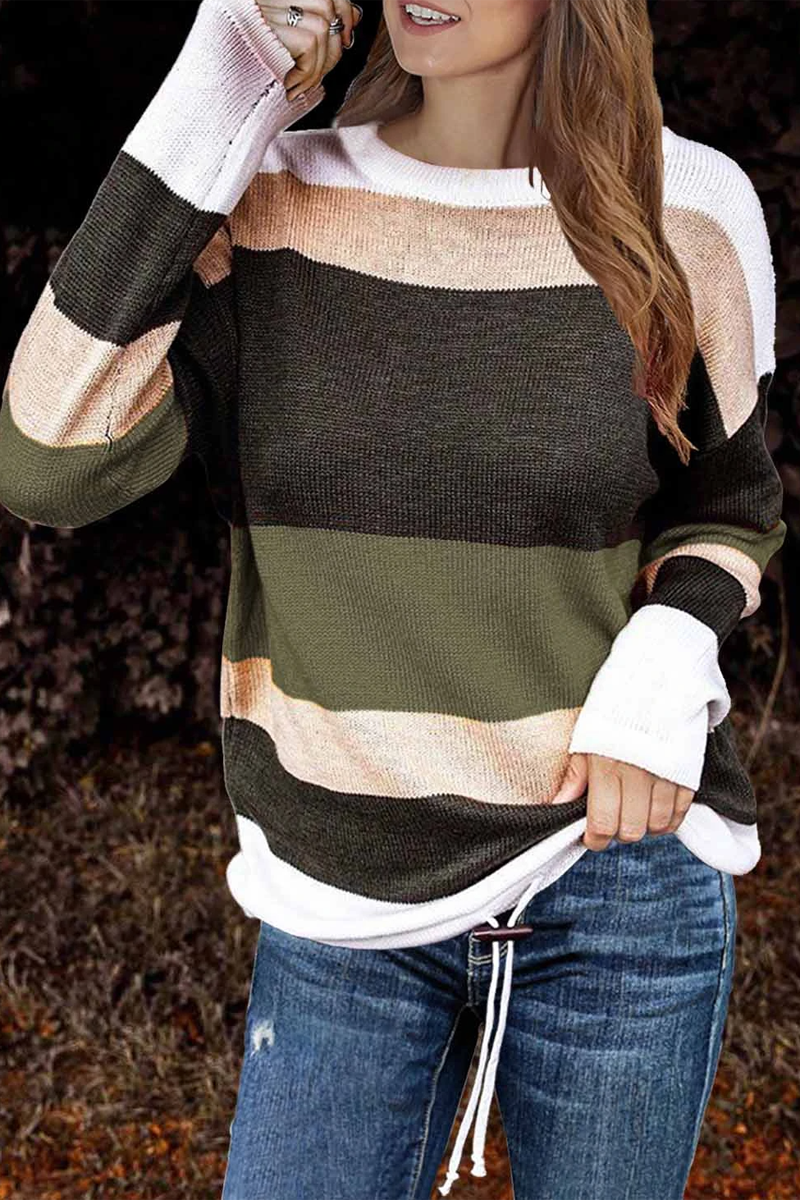 Color Stripe Round Neck Sweater