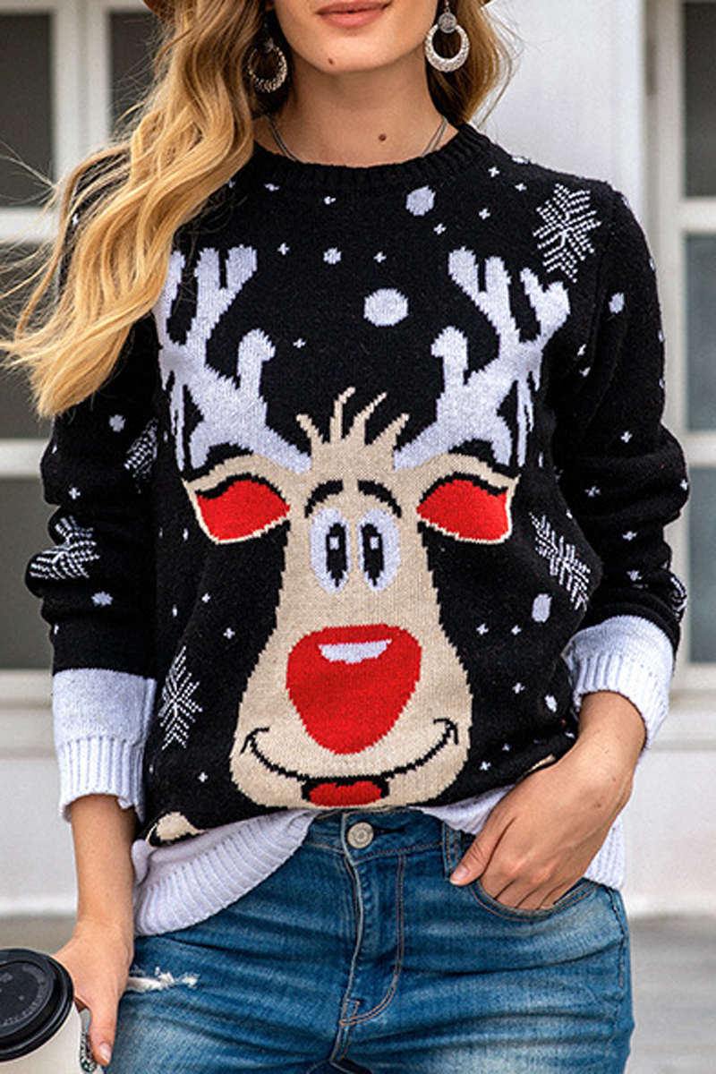 Christmas Elk Print Casual Sweater