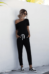 Fashion Off The Shoulder Solid Color Jumpsuit