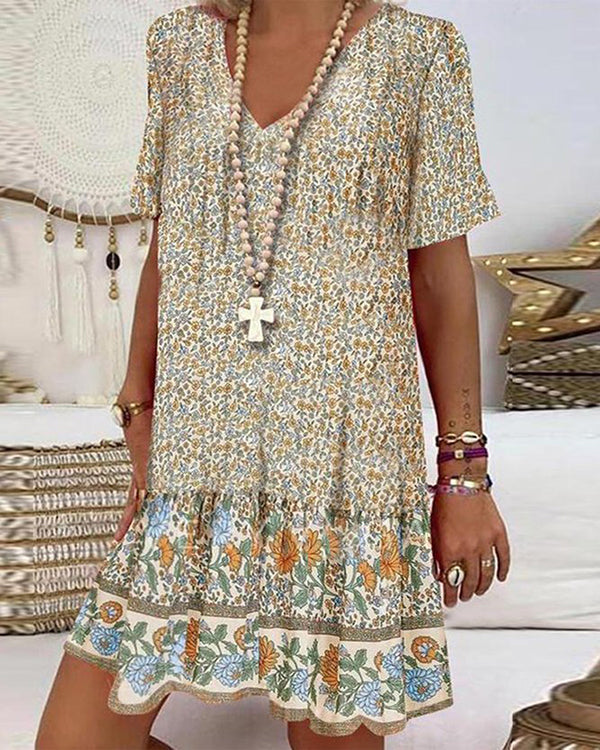 Casual V-neck Print Dress